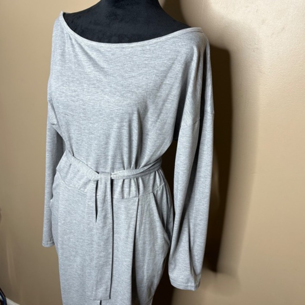NWT Prettygarden Gray Long‎ Sleeve Belted Midi Dress Women's SZ L Pockets Casual